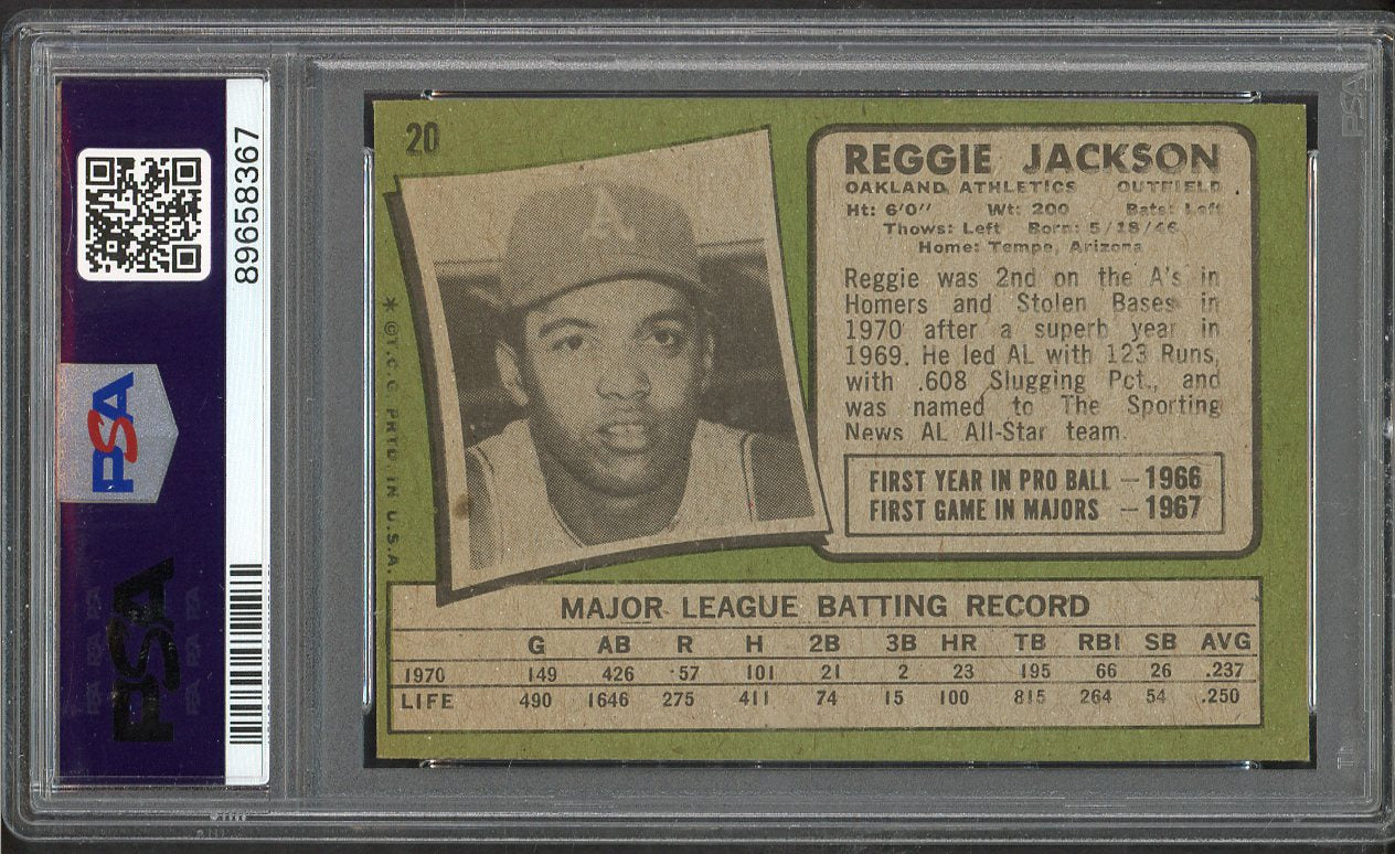 1971 Topps Baseball #020 Reggie Jackson A's PSA 6 EX-MT 563304