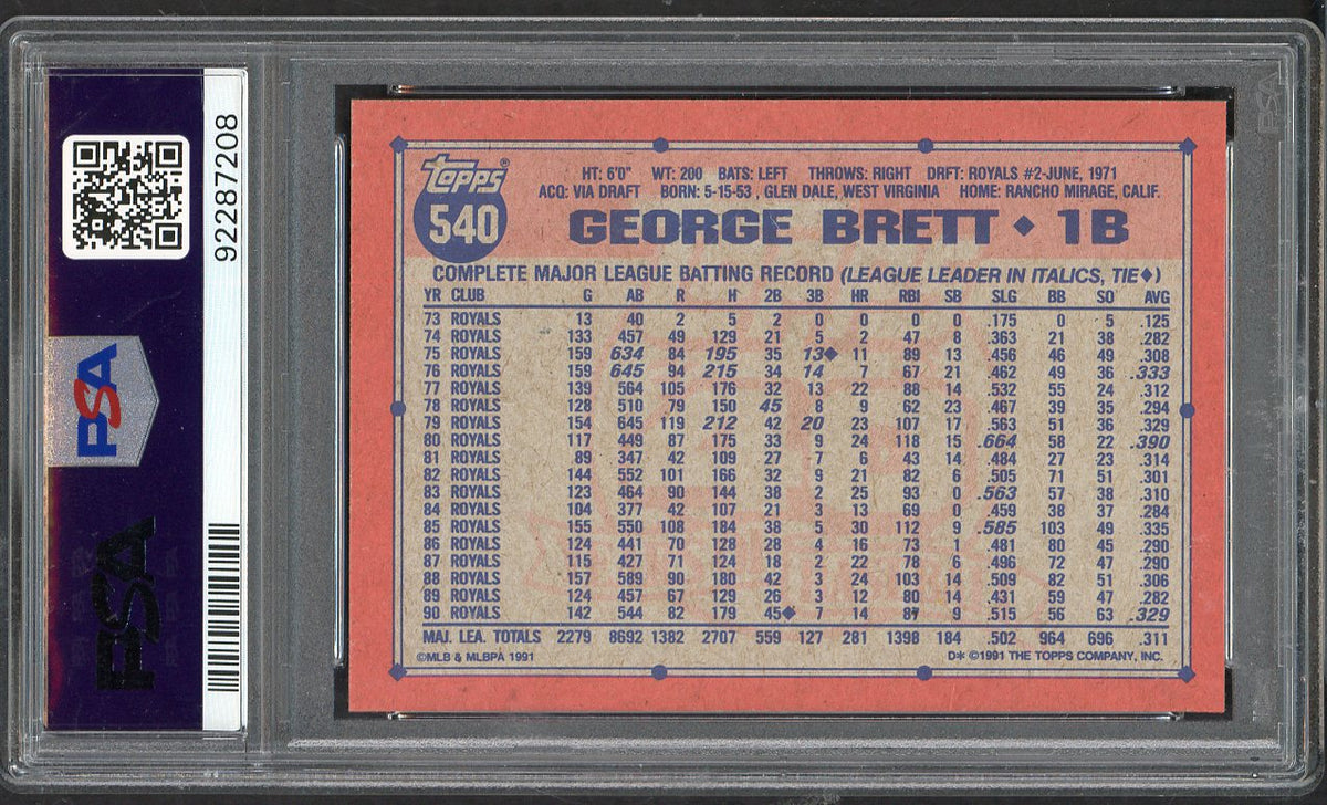 1991 Topps #540 George Brett Royals PSA 10 GEM MINT 563307