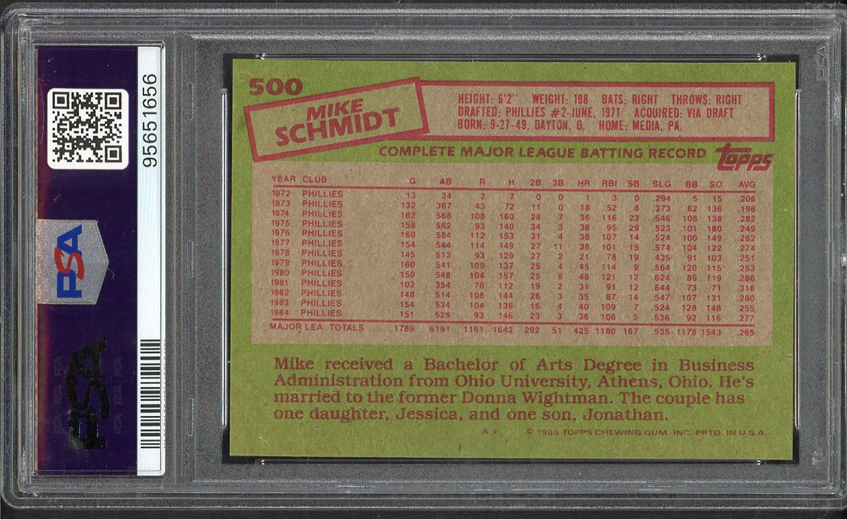 1985 Topps #500 Mike Schmidt Phillies PSA 9 MINT 563308