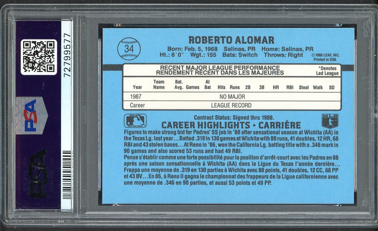 1988 Leaf #034 Roberto Alomar Padres PSA 7 NM 563309