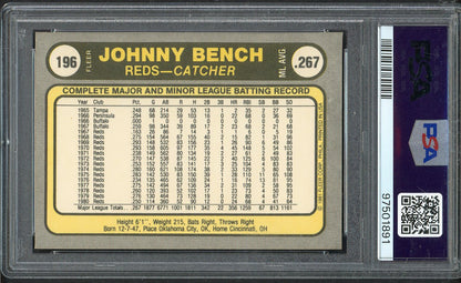 1981 Fleer #196 Johnny Bench Reds PSA 9 MINT 563320