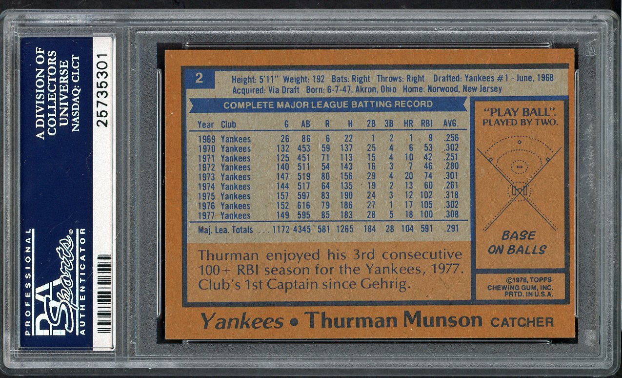 1978 Burger King #002 Thurman Munson Yankees PSA 8 NM/MT 563322