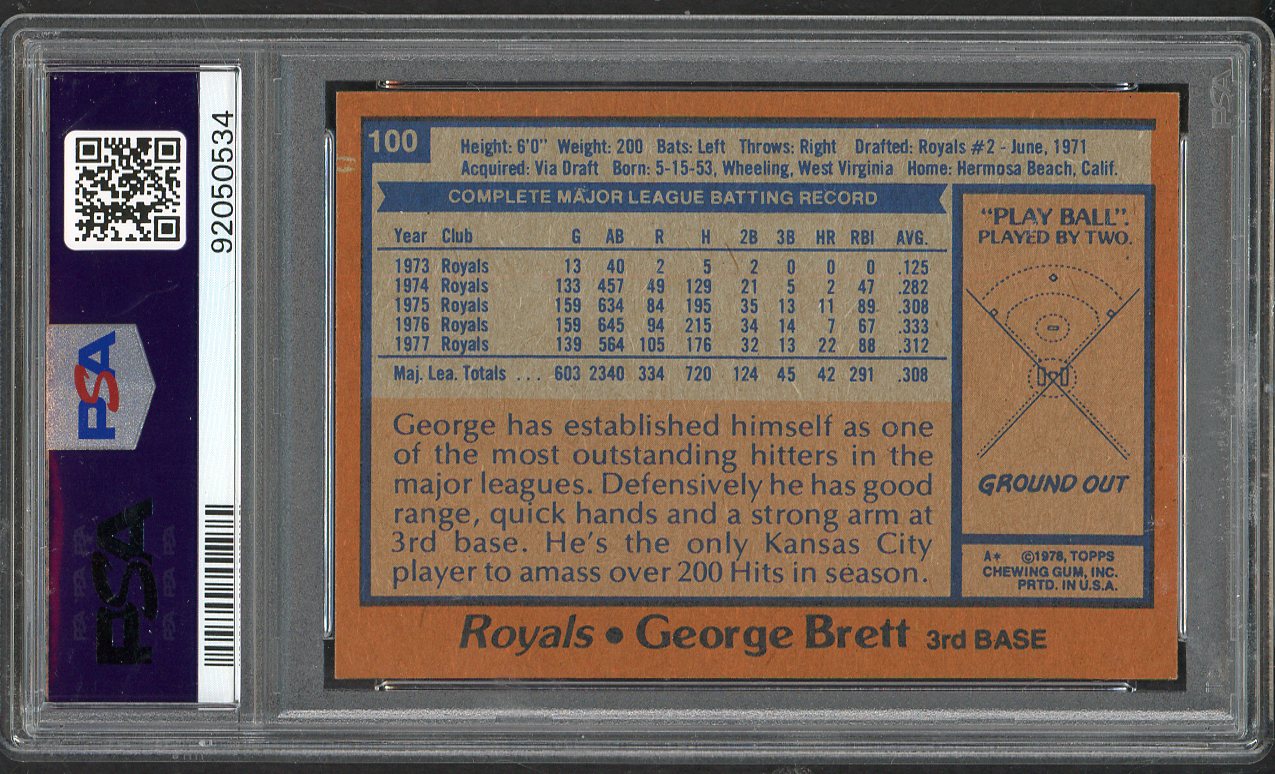 1978 Topps Baseball #100 George Brett Royals PSA 8 NM/MT 563327