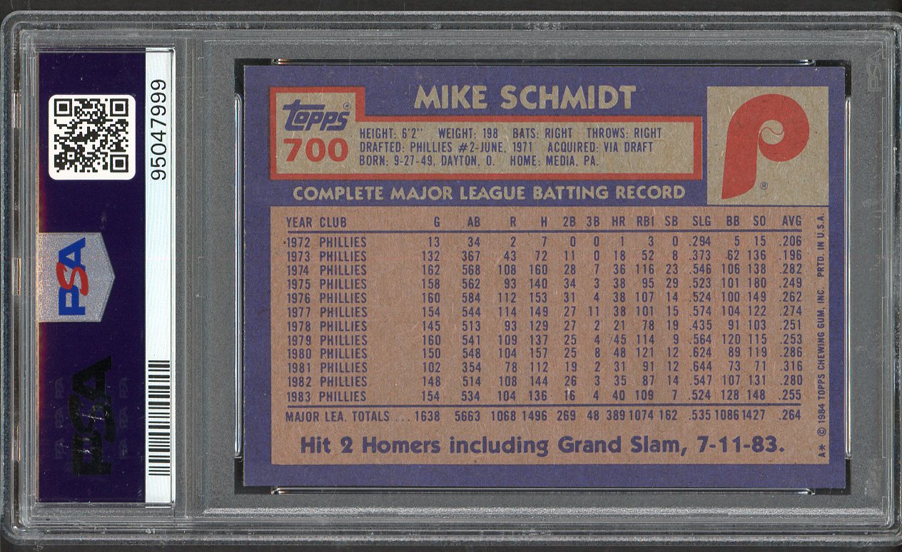 1984 Topps #700 Mike Schmidt Phillies PSA 9 MINT 563329