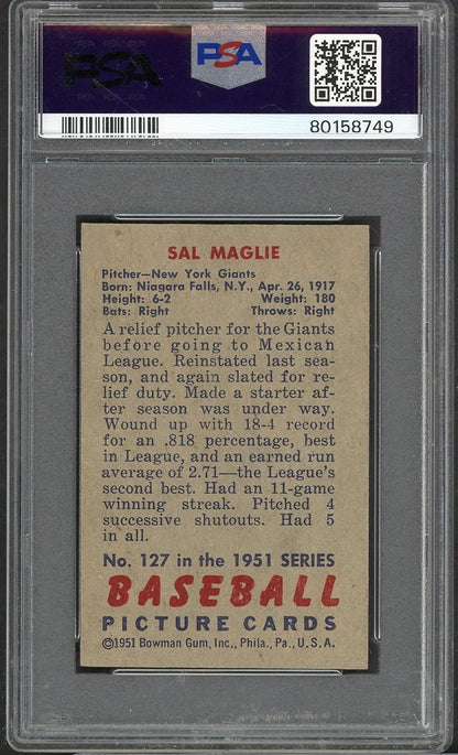 1951 Bowman Baseball #127 Sal Maglie Giants PSA 8 NM/MT 563334