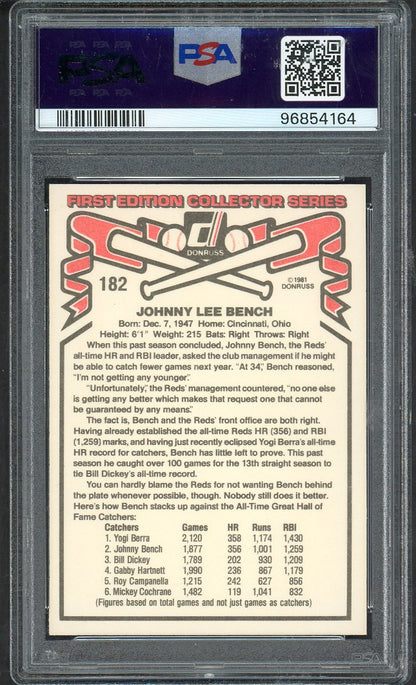 1981 Donruss #182 Johnny Bench Reds PSA 9 MINT 563339