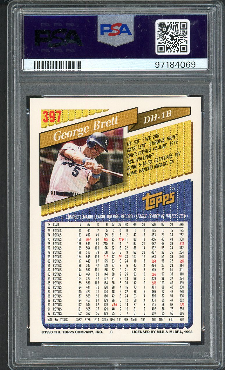 1993 Topps #397 George Brett Royals PSA 10 GEM MINT 563347
