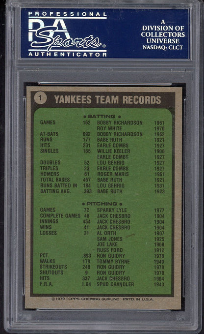 1979 Burger King #001 New York Yankees Team PSA 8 NM/MT 563352