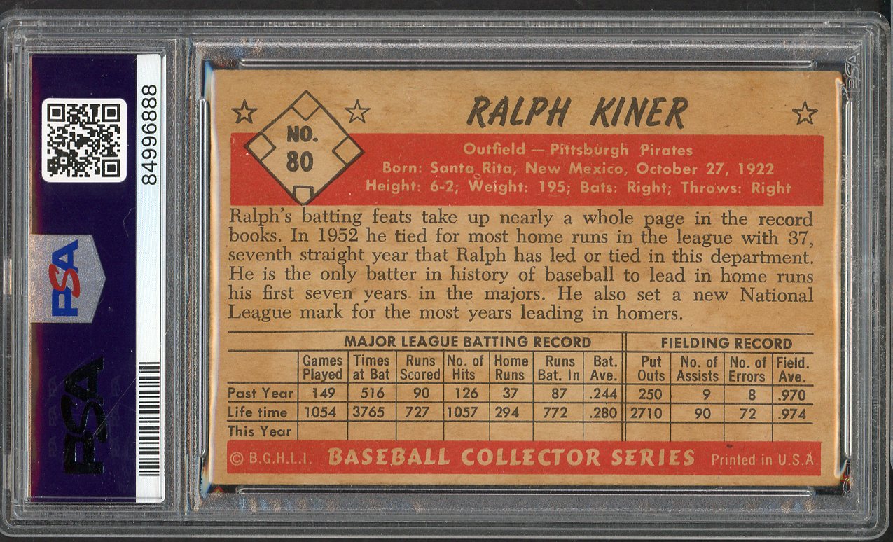 1953 Bowman Color Baseball #080 Ralph Kiner Pirates PSA 5 EX 563355