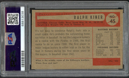 1954 Bowman Baseball #045 Ralph Kiner Cubs PSA 5 EX 563356