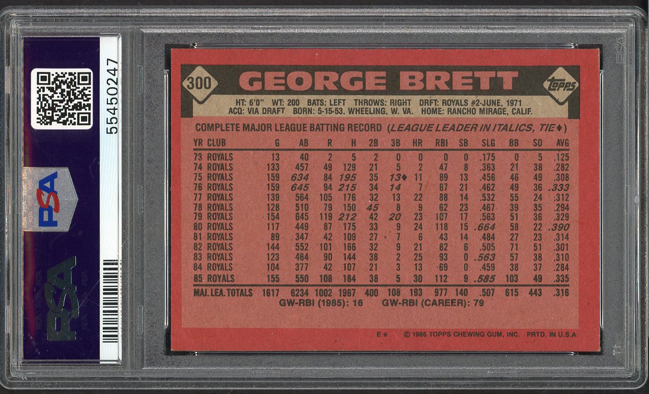 1986 Topps #300 George Brett Royals PSA 8 NM/MT 563363