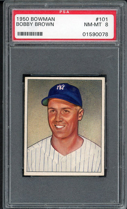 1950 Bowman Baseball #101 Bobby Brown Yankees PSA 8 NM/MT 563364
