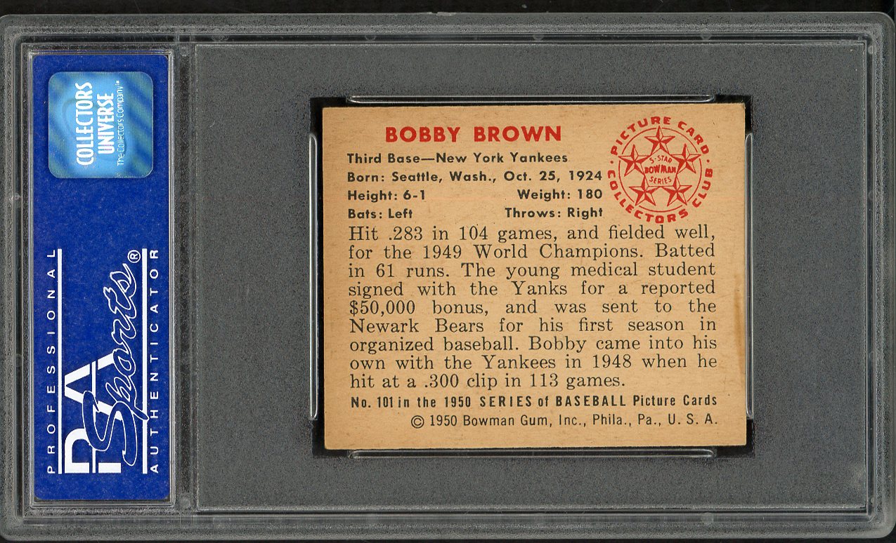 1950 Bowman Baseball #101 Bobby Brown Yankees PSA 8 NM/MT 563364