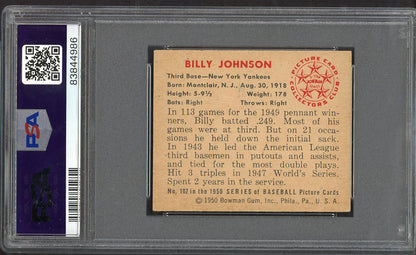 1950 Bowman Baseball #102 Billy Johnson Yankees PSA 6 EX-MT 563365