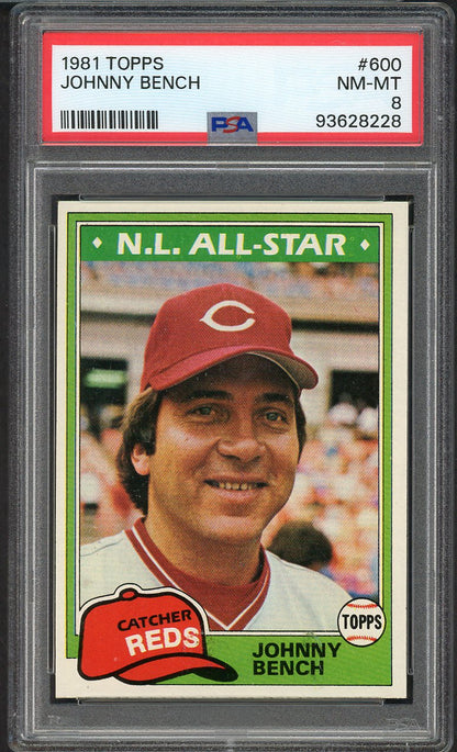 1981 Topps #600 Johnny Bench Reds PSA 8 NM/MT 563371