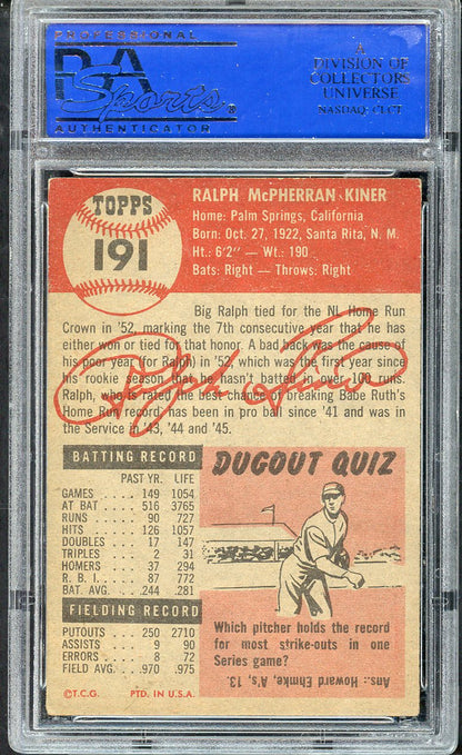 1953 Topps Baseball #191 Ralph Kiner Pirates PSA 5 EX 563373