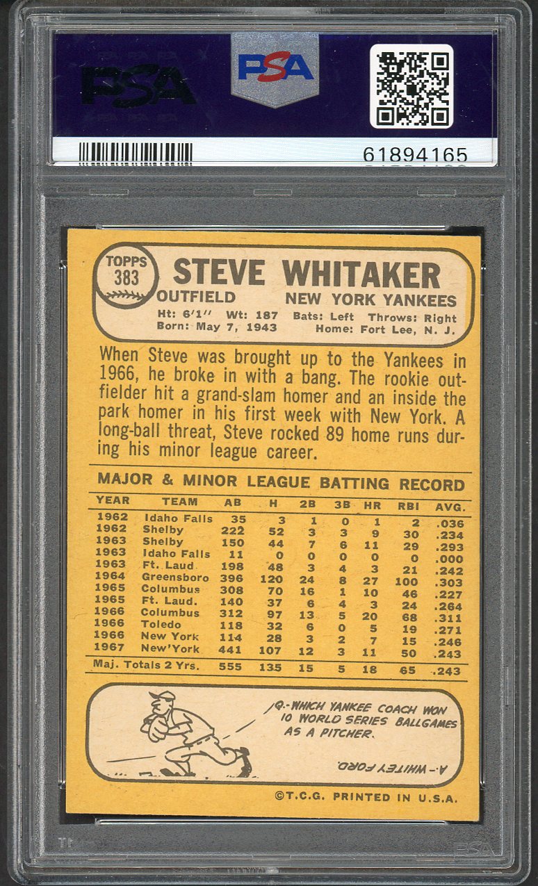 1968 Topps Baseball #383 Steve Whitaker Yankees PSA 7 NM 563375