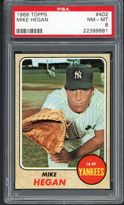 1968 Topps Baseball #402 Mike Hegan Yankees PSA 8 NM/MT 563376
