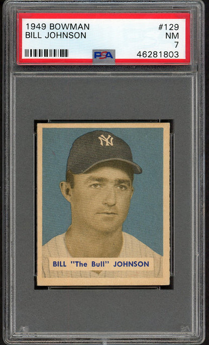 1949 Bowman Baseball #129 Bill Johnson Yankees PSA 7 NM 563380