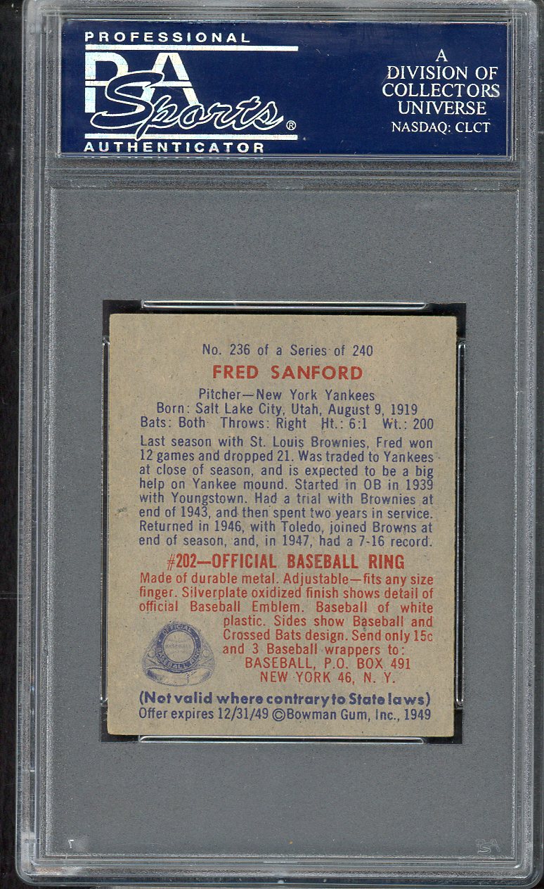 1949 Bowman Baseball #236 Fred Sanford Yankees PSA 6 EX-MT 563381