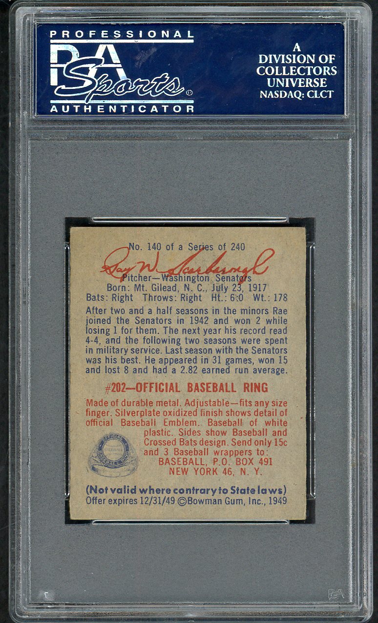 1949 Bowman Baseball #140 Ray Scarborough Senators PSA 7 NM 563384