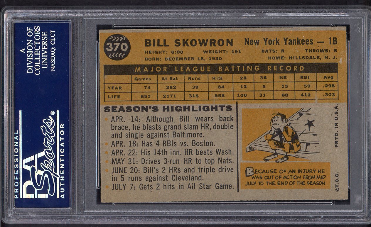 1960 Topps Baseball #370 Bill Skowron Yankees PSA 6.5 EX-MT+ 563386