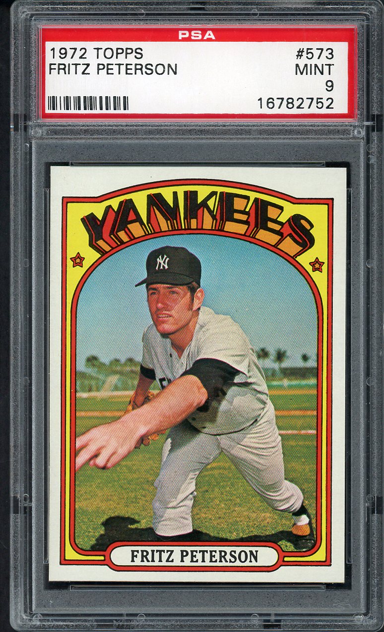1972 Topps Baseball #573 Fritz Peterson Yankees PSA 9 MINT 563395