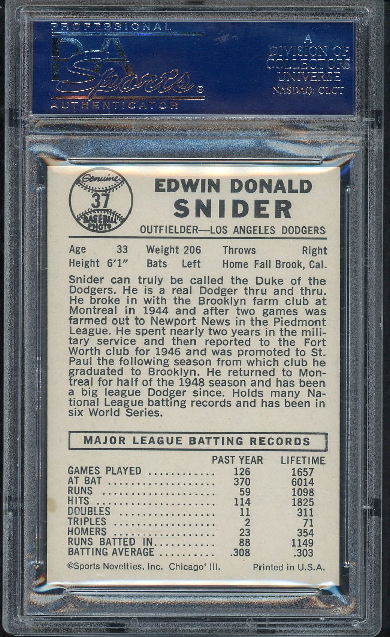 1960 Leaf Baseball #037 Duke Snider Dodgers PSA 6 EX-MT 563401
