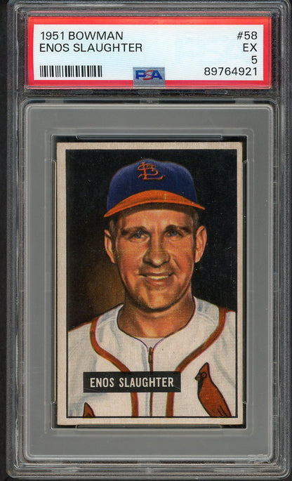 1951 Bowman Baseball #058 Enos Slaughter Cardinals PSA 5 EX 563403