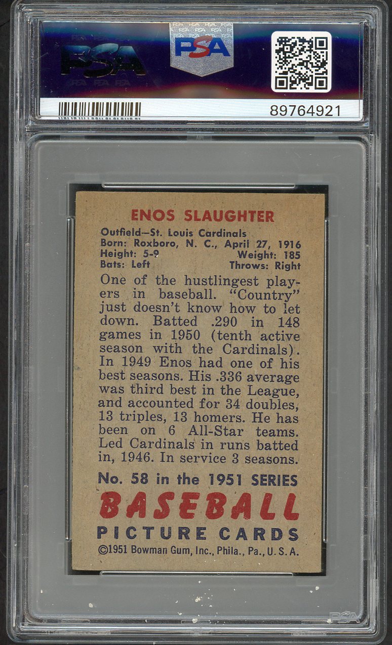 1951 Bowman Baseball #058 Enos Slaughter Cardinals PSA 5 EX 563403
