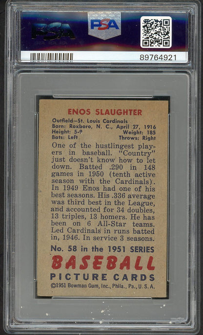 1951 Bowman Baseball #058 Enos Slaughter Cardinals PSA 5 EX 563403
