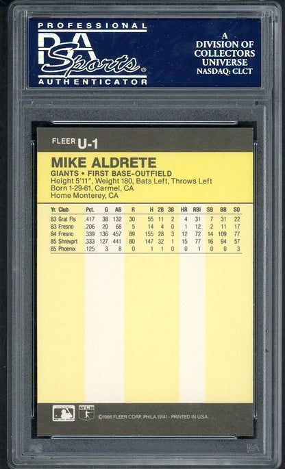 1986 Fleer Update #U1 Mike Aldrete Giants PSA 9 MINT 563404