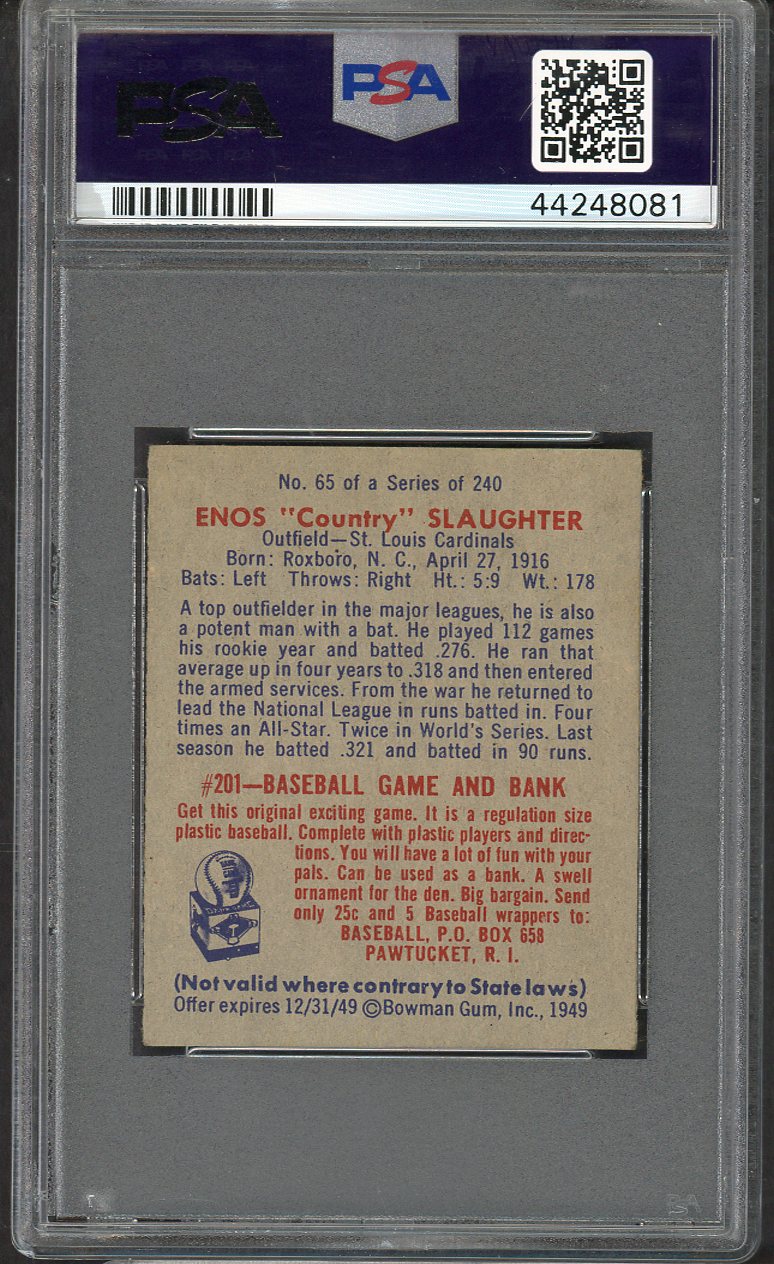 1949 Bowman Baseball #065 Enos Slaughter Cardinals PSA 5 EX 563405