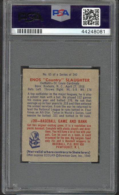 1949 Bowman Baseball #065 Enos Slaughter Cardinals PSA 5 EX 563405