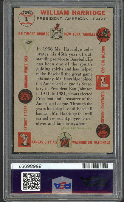 1956 Topps Baseball #001 William Harridge President PSA 6 EX-MT Gray 563406