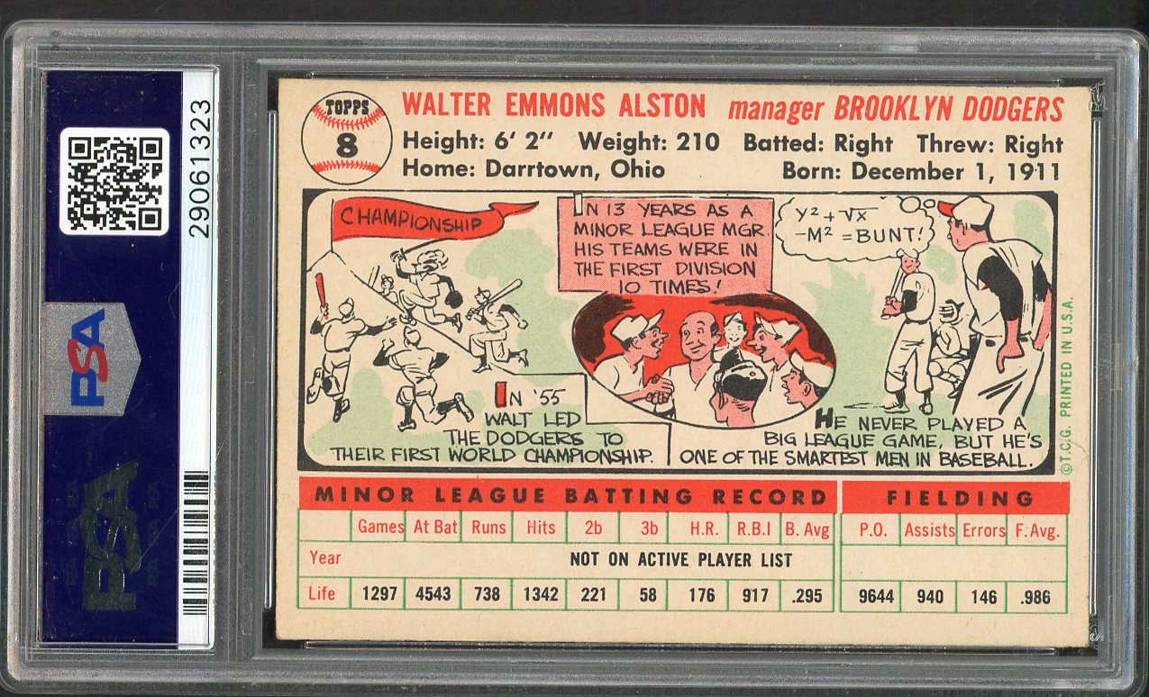 1956 Topps Baseball #008 Walter Alston Dodgers PSA 6 EX-MT White 563411