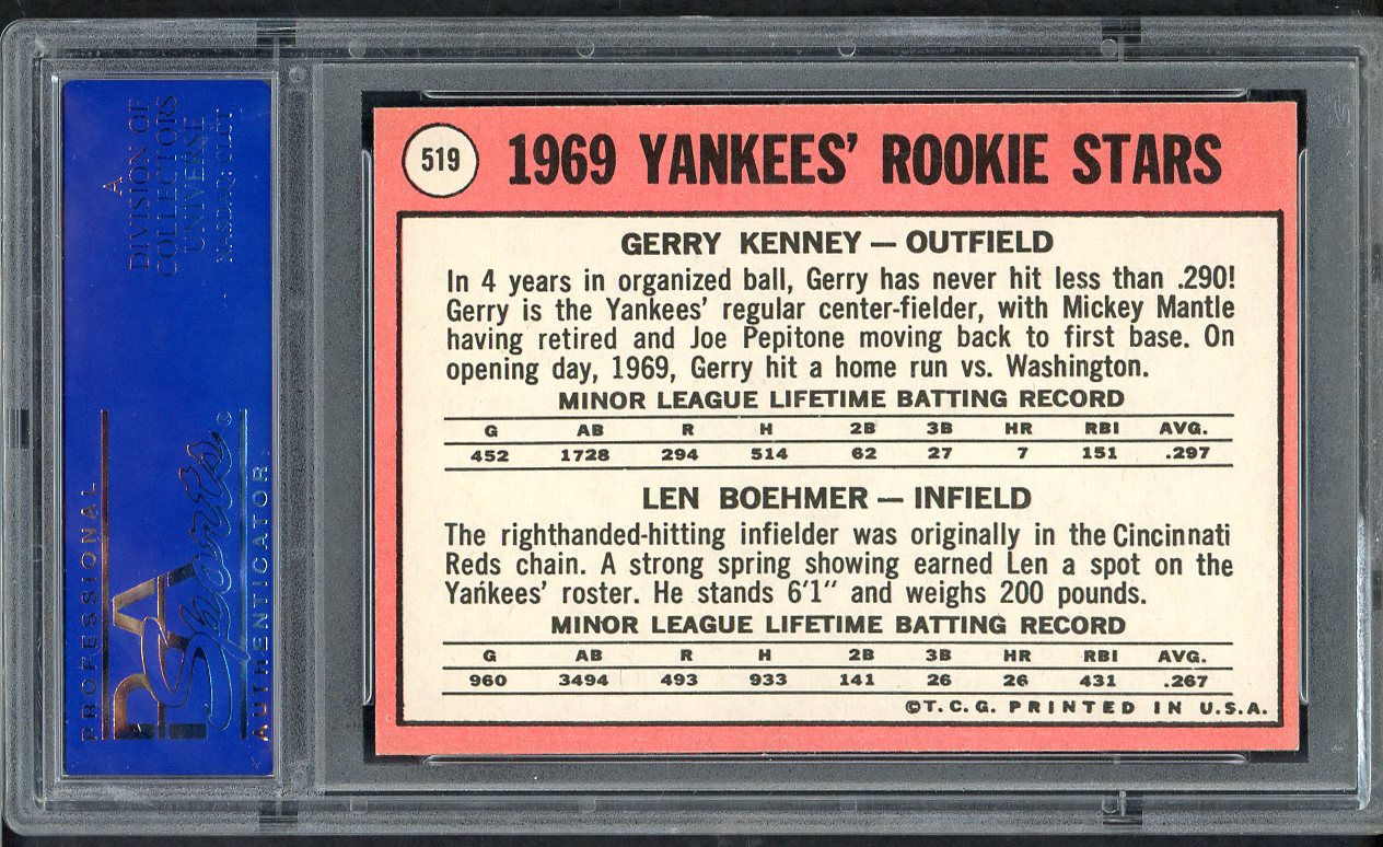 1969 Topps Baseball #519 Gerry Kenney Yankees PSA 8 NM/MT 563414