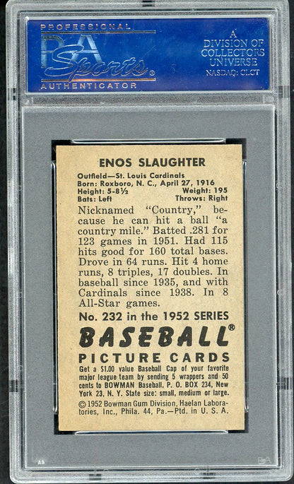 1952 Bowman Baseball #232 Enos Slaughter Cardinals PSA 7 NM 563420