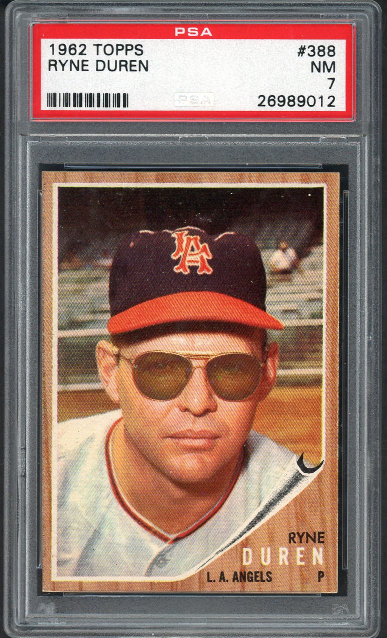 1962 Topps Baseball #388 Ryne Duren Angels PSA 7 NM 563423