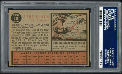 1962 Topps Baseball #388 Ryne Duren Angels PSA 7 NM 563423