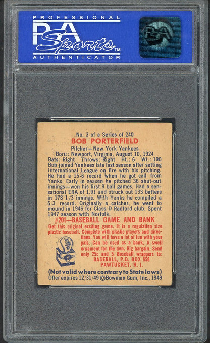1949 Bowman Baseball #003 Bob Porterfield Yankees PSA 5 EX 563425