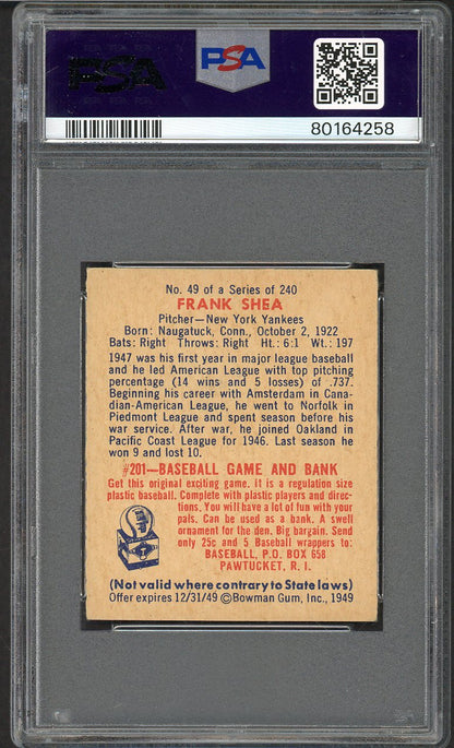 1949 Bowman Baseball #049 Frank Shea Yankees PSA 5 EX 563427