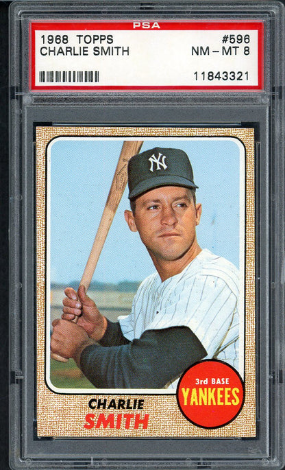 1968 Topps Baseball #596 Charlie Smith Yankees PSA 8 NM/MT 563428