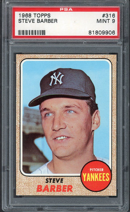 1968 Topps Baseball #316 Steve Barber Yankees PSA 9 MINT 563429