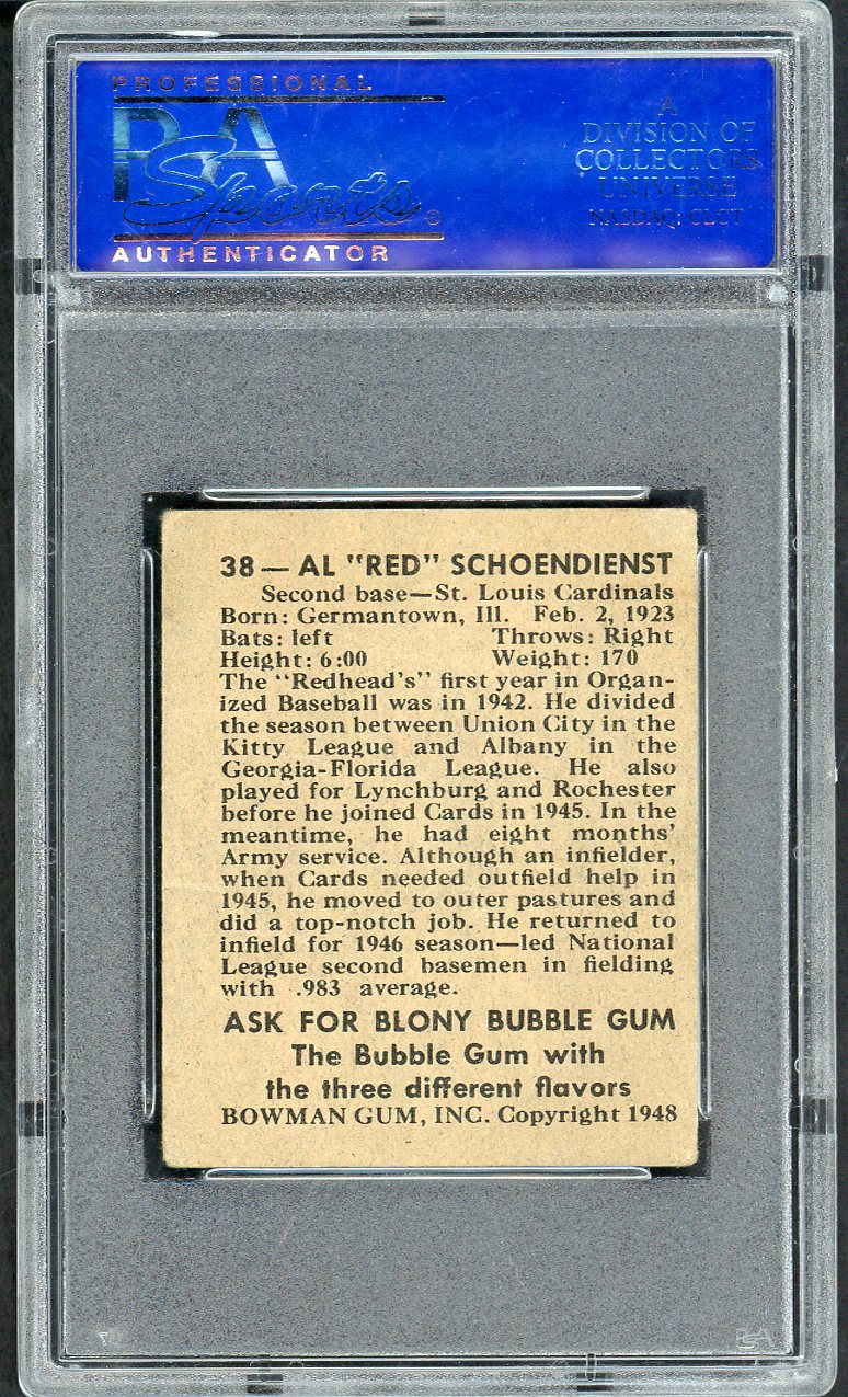 1948 Bowman Baseball #038 Red Schoendienst Cardinals PSA 4 VG-EX 563432