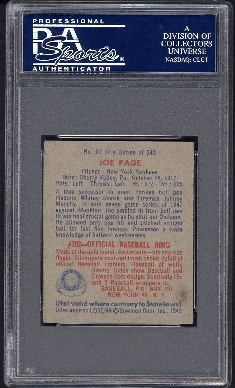 1949 Bowman Baseball #082 Joe Page Yankees PSA 7 NM 563435