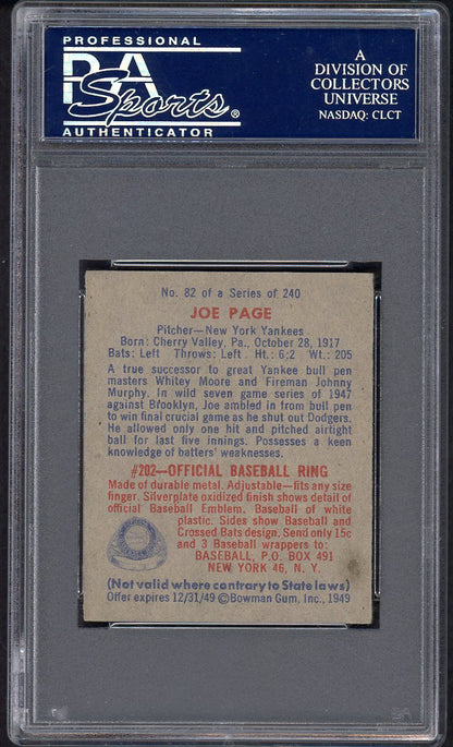 1949 Bowman Baseball #082 Joe Page Yankees PSA 7 NM 563435