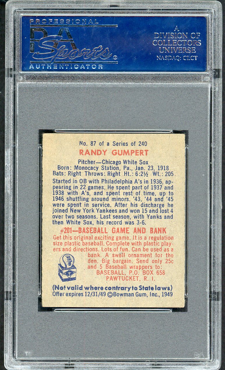 1949 Bowman Baseball #087 Randy Gumpert Yankees PSA 5 EX 563436