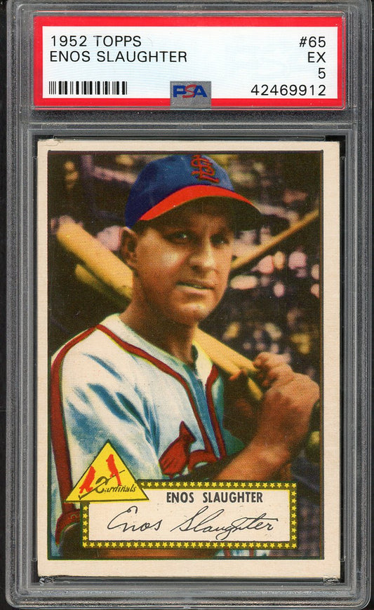 1952 Topps Baseball #065 Enos Slaughter Cardinals PSA 5 EX Red 563437