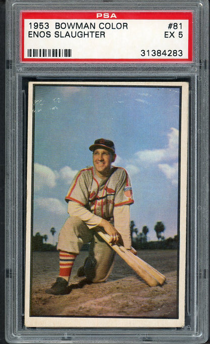 1953 Bowman Color Baseball #081 Enos Slaughter Cardinals PSA 5 EX 563438
